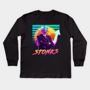 Stonks, Dank memes, vintage v1 Kids Long Sleeve T-Shirt